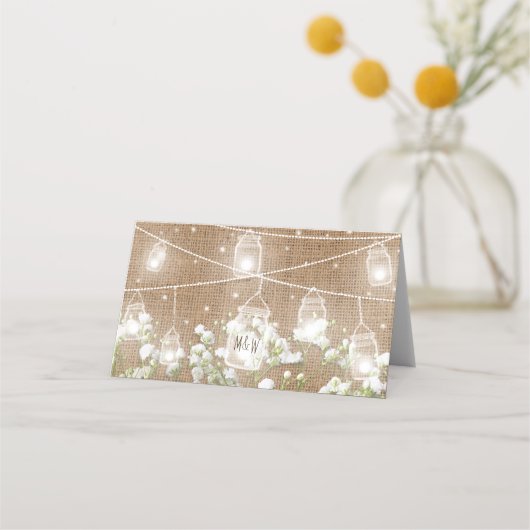 Baby's Breath Rustieke Burlap Trouwnaam Plaatskaartje (Achterkant)
