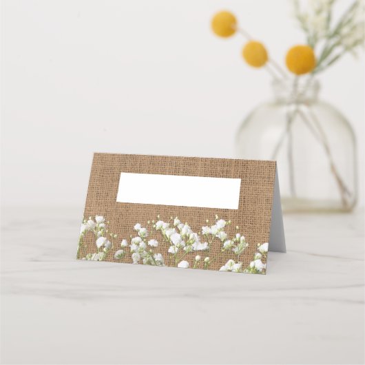 Baby's Breath Rustieke Burlap Trouwnaam Plaatskaartje (Voorkant)