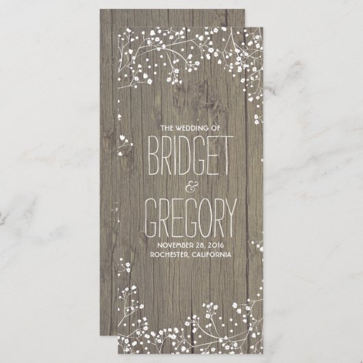 Baby's Breath Rustieke Houten Trouwprogramma's Programmakaart (Voorkant / Achterkant)