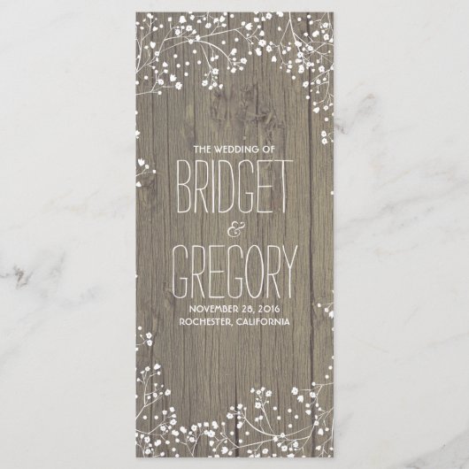Baby's Breath Rustieke Houten Trouwprogramma's Programmakaart (Voorkant)
