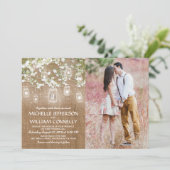 Baby's Breath Rustieke Jute Foto Bruiloft Kaart (Staand voorkant)