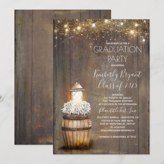 Baby's Breath Rustieke Lantaarn Country Afstuderen Kaart (Voorkant / Achterkant)