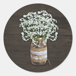 Baby's Breath Rustieke Mason Jar Wood Bruiloft gun Ronde Sticker