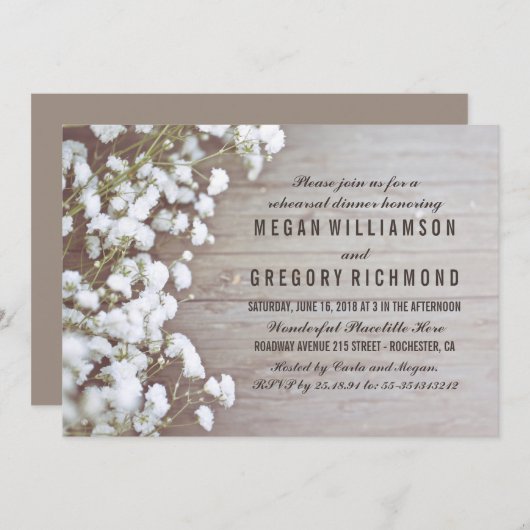 Baby's Breath rustieke repetitie diner Kaart (Voorkant / Achterkant)