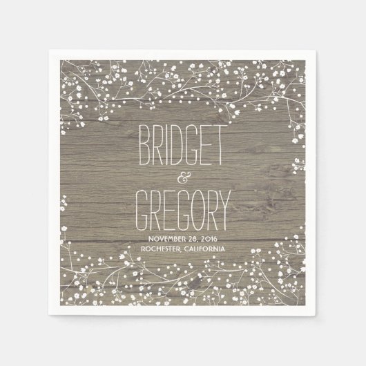 Baby's Breath rustieke schuur hout bruiloft Servetten (Voorkant)