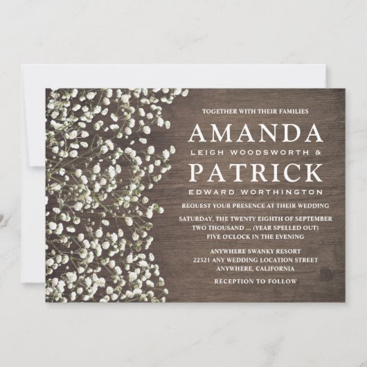 Baby's Breath rustieke schuur hout bruiloft uitnod Kaart (Voorkant)