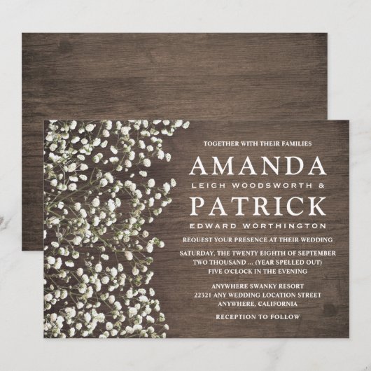 Baby's Breath rustieke schuur hout bruiloft uitnod Kaart (Voorkant / Achterkant)