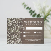 Baby's Breath Rustieke Schuur Houten Bruiloft RSVP Kaartje (Staand voorkant)