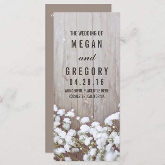 Baby's Breath Rustieke Trouwprogramma's Programmakaart (Voorkant / Achterkant)