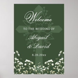 Baby's Breath Sage Green Religious Wedding Welcome Poster