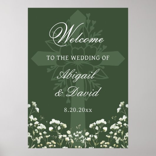 Baby's Breath Sage Green Religious Wedding Welcome Poster (Voorkant)