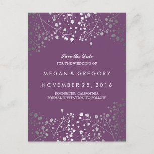 Baby's Breath Silver en Amethyst redden de datum Aankondigingskaart