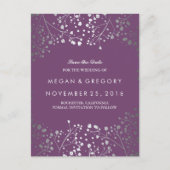 Baby's Breath Silver en Amethyst redden de datum Aankondigingskaart (Voorkant)