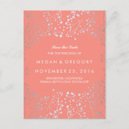 Baby's Breath Silver en Coral sparen de datum Aankondigingskaart