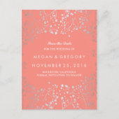 Baby's Breath Silver en Coral sparen de datum Aankondigingskaart (Voorkant)