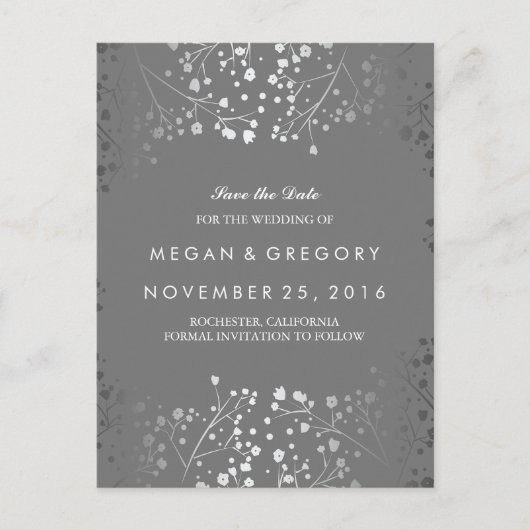 Baby's Breath Silver en Grey sparen de datum Aankondigingskaart (Voorkant)