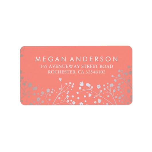 Baby's Breath Silver en koraal bruiloft Etiket (Voorkant)