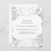 Baby's Breath Silver en White sparen de datum Aankondigingskaart (Voorkant / Achterkant)