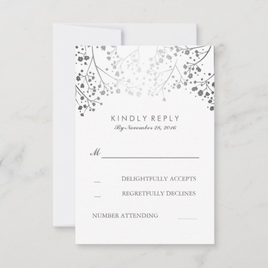 Baby's Breath Silver Floral bruiloft RSVP Kaarten (Voorkant)