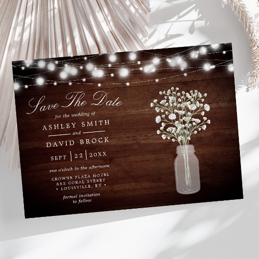 Baby's Breath Slingerlichten Rustic Save The Date