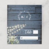 Baby's Breath & String Lights Blauw Hout Bruiloft Plaatskaartje (Buitenkant ongevouwen)