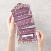 Baby's Breath & String Lights Hout Paarse All In One Uitnodiging (Afscheurbaar)