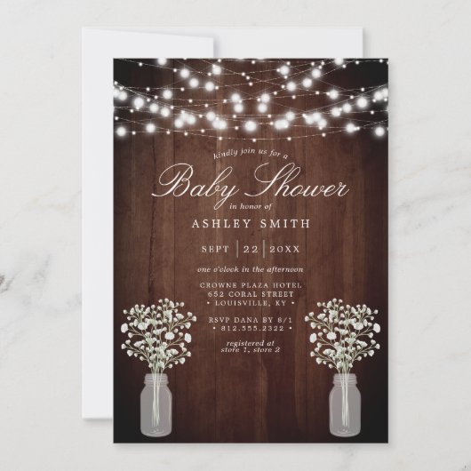 Baby's Breath String Lights Rustic Baby shower Kaart (Voorkant)