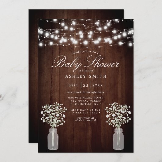 Baby's Breath String Lights Rustic Baby shower Kaart (Voorkant / Achterkant)