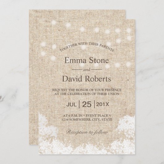 Baby's breath & String Lights Rustic Wedding Kaart (Voorkant / Achterkant)