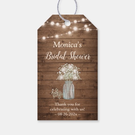 Baby's Breath String Lights Rustiek Vrijgezellenfe Cadeaulabel (Voorkant)