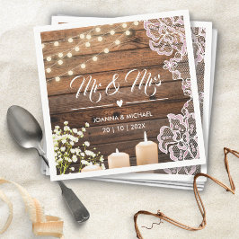 Baby's Breath & String Lights Rustieke Houten Brui Servet