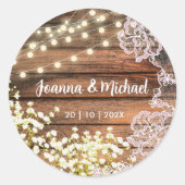 Baby's Breath String Lights Rustieke Houten Bruilo Ronde Sticker (Voorkant)