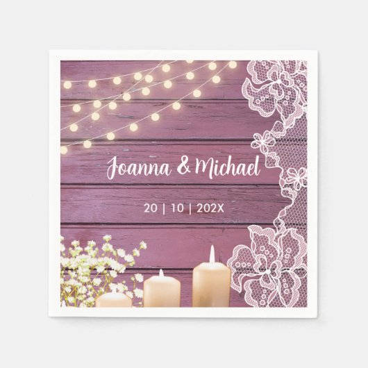 Baby's Breath & String Lights Rustieke Roze Bruilo Servet (Voorkant)