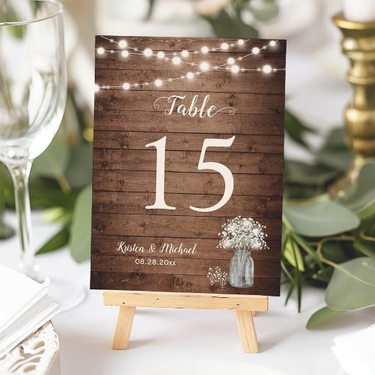 Baby's Breath String Lights Wedding Table Number Kaart