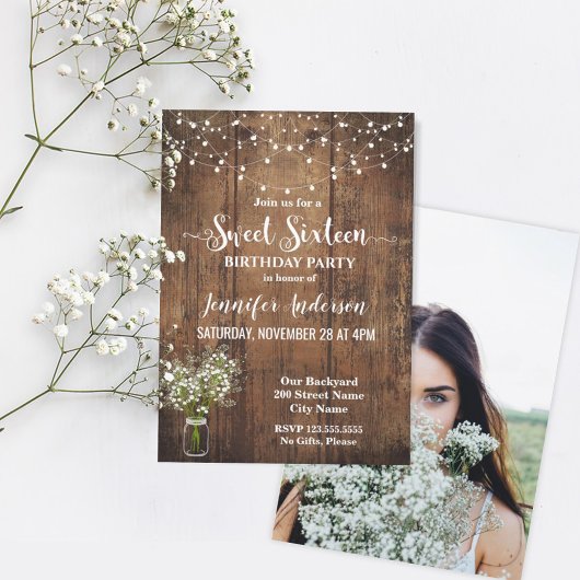 Baby's Breath Sweet-uitnodiging voor zestien verja