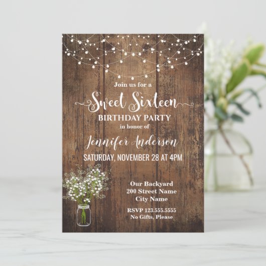 Baby's Breath Sweet-uitnodiging voor zestien verja (Staand voorkant)