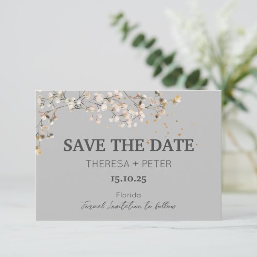 Baby's Breath Trouwkaart Save the Date Kaart (Staand voorkant)