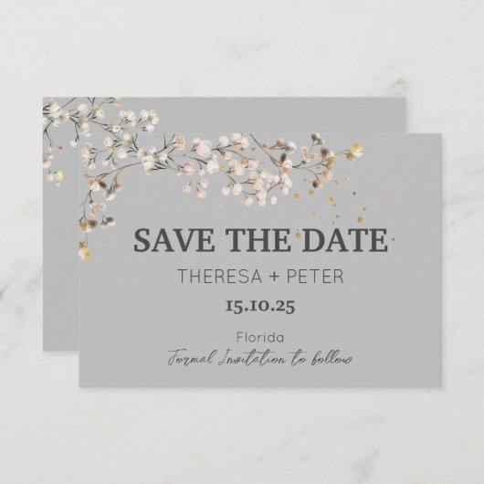 Baby's Breath Trouwkaart Save the Date Kaart (Voorkant / Achterkant)