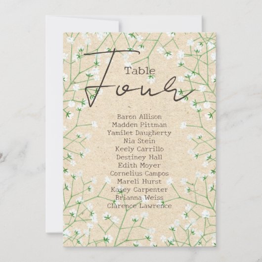 Baby's Breath Trouwtafel Nummer Stoelenindeling 4 Kaart (Voorkant)