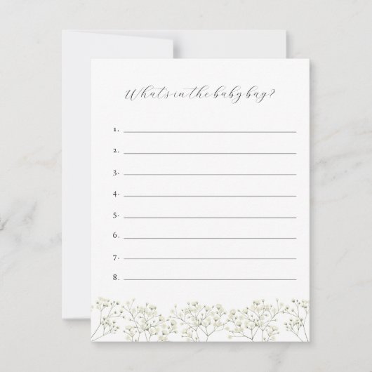 Baby's Breath Wat zit er in de Baby Bag Game Kaart (Voorkant)