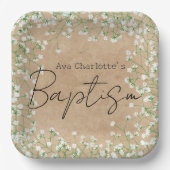 Baby's Breath Waterverf Cute Bloem Boho Doop Papieren Bordje (Voorkant)