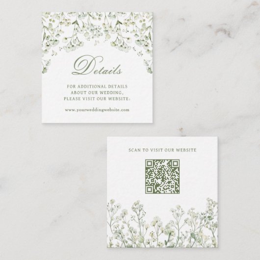 Baby's Breath Wedding Details Website QR-code Informatiekaartje (Voorkant / Achterkant)