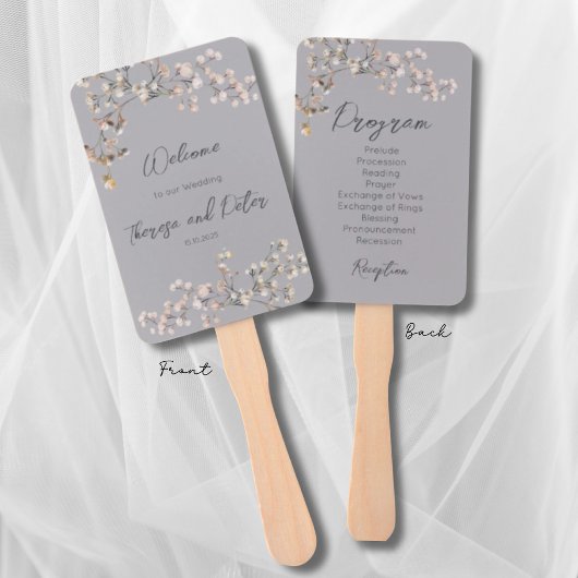 Baby's Breath Wedding Program Fan Handwaaier