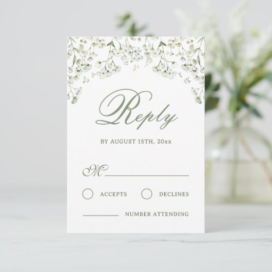 Baby's Breath Wedding RSVP Kaart (Staand voorkant)