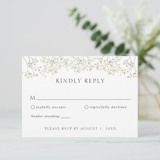 Baby's Breath Wedding RSVP Response Invitation Kaart (Staand voorkant)