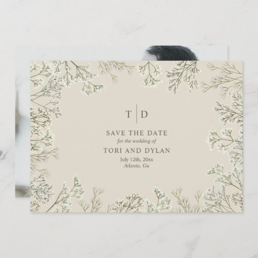 Baby's Breath Wedding Save the Date Foto Terug (Voorkant / Achterkant)