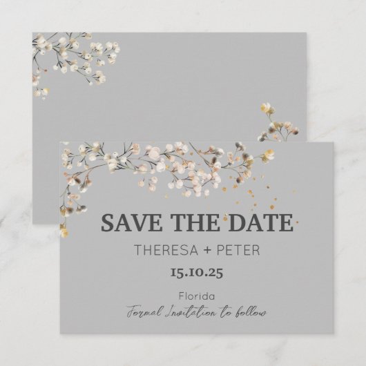 Baby's Breath Wedding Save the Date Kaart (Voorkant / Achterkant)