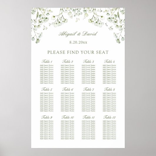 Baby's Breath Wedding Seating Chart Poster (Voorkant)
