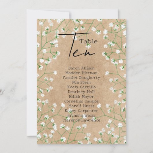 Babys Breath Wedding Table Number Zating Chart 10 Kaart (Voorkant)