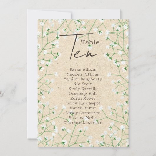 Babys Breath Wedding Table Number Zating Chart 10 Kaart (Voorkant)